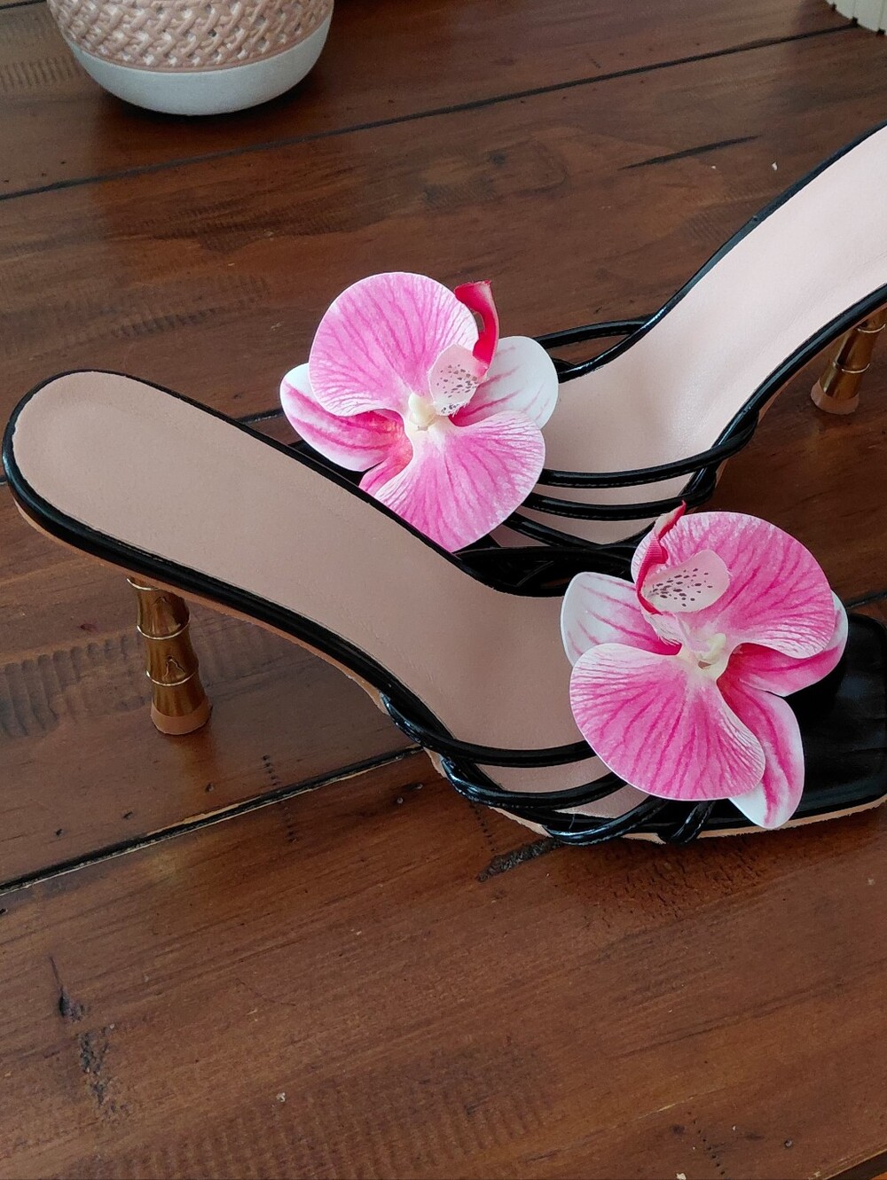 Black Floral High Heel Sandals